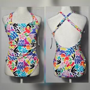 Caribbean Joe Size 10 Multi-Colored Floral One Piece Womens Swimsuit Bathing Sui